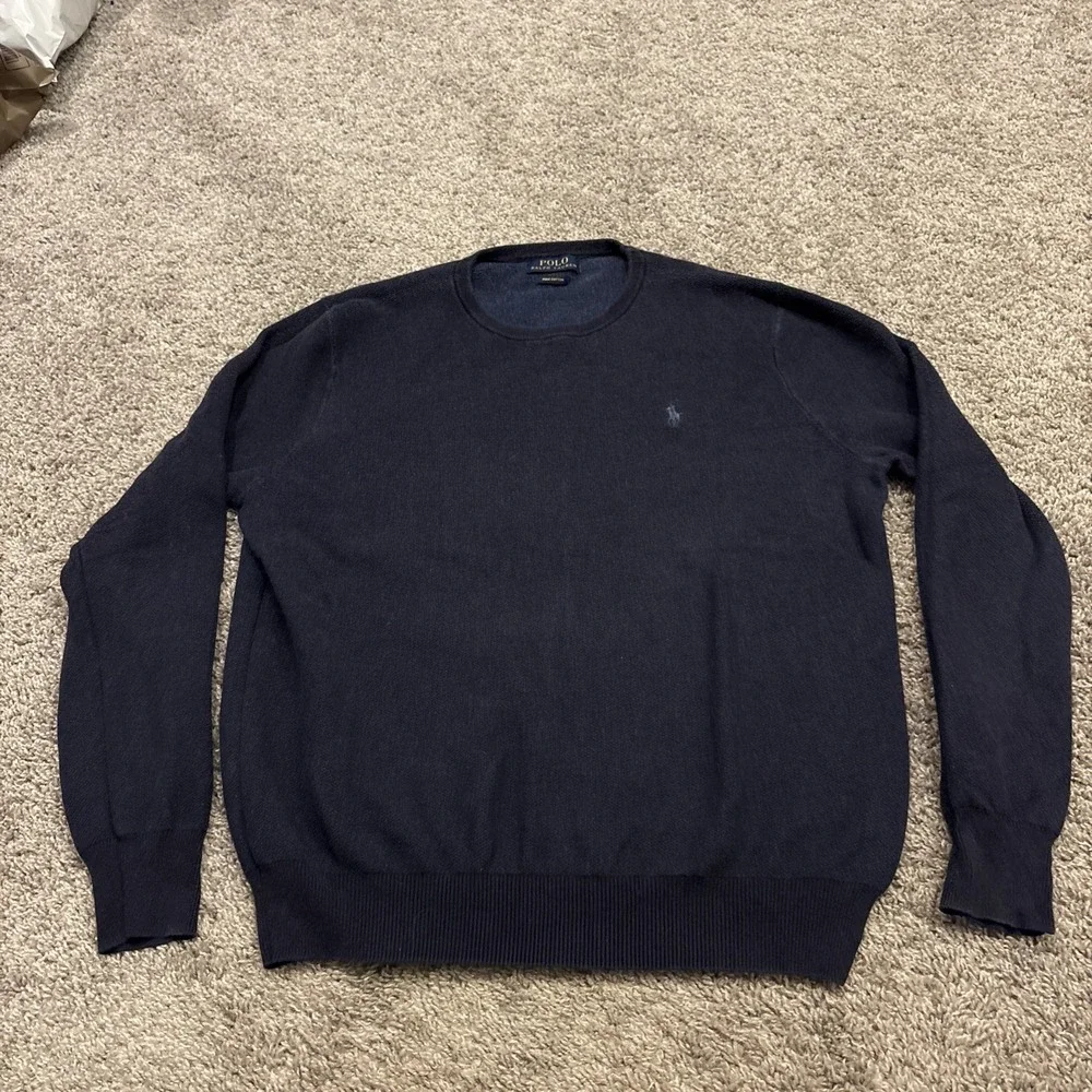 Polo Ralph Lauren Pima Cotton Sweater Men's Medium Crew Neck Thermal Blue Thick